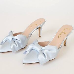 Lulu's Sky Blue Satin Bow Heels